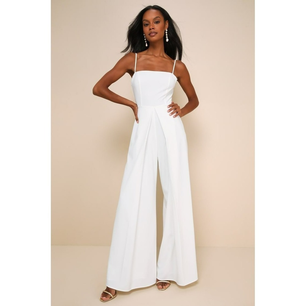 Lulus Modern Sophistication White Tie-Back Wide-Leg Jumpsuit Women's‎ Size Small